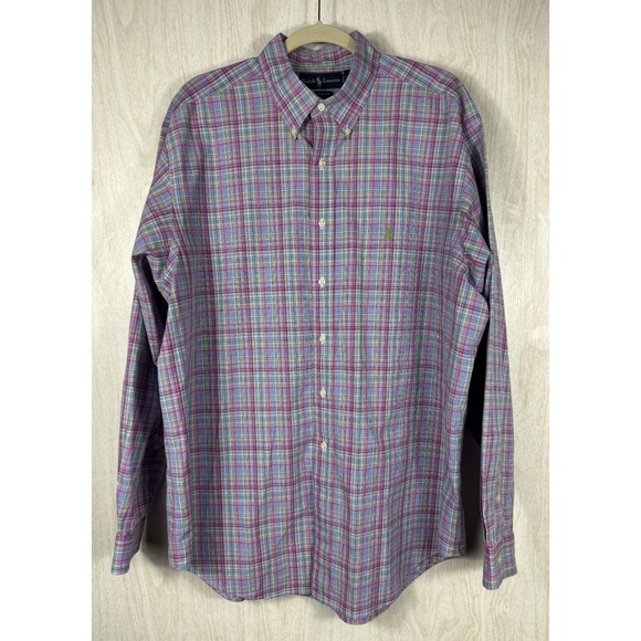 Ralph Lauren Button Down Shirt Oxford Plaid Colorful‎ Pink Flesh Pony Mens XL - Picture 1 of 9